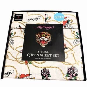 Ed Hardy 6-piece sheet set-Queen Size-Tattoo Roses, Skulls, Tiger NWT